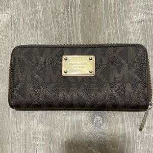 Women’s Michael Kors Zippered Wallet Dark Brown and Gold
